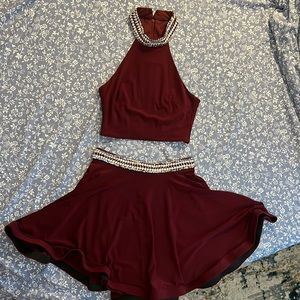 B Darlin Two Piece Dress in Burgundy